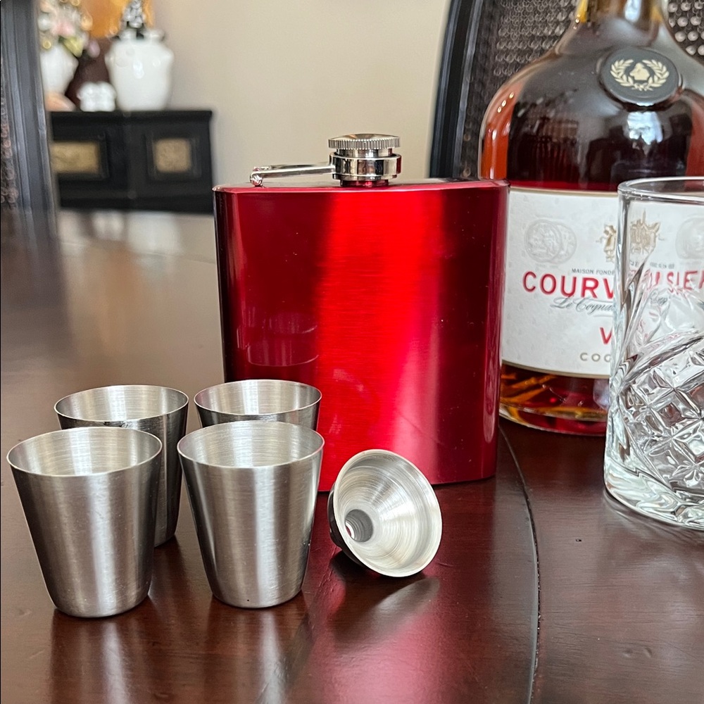 Red Stainless Steel Flask Set